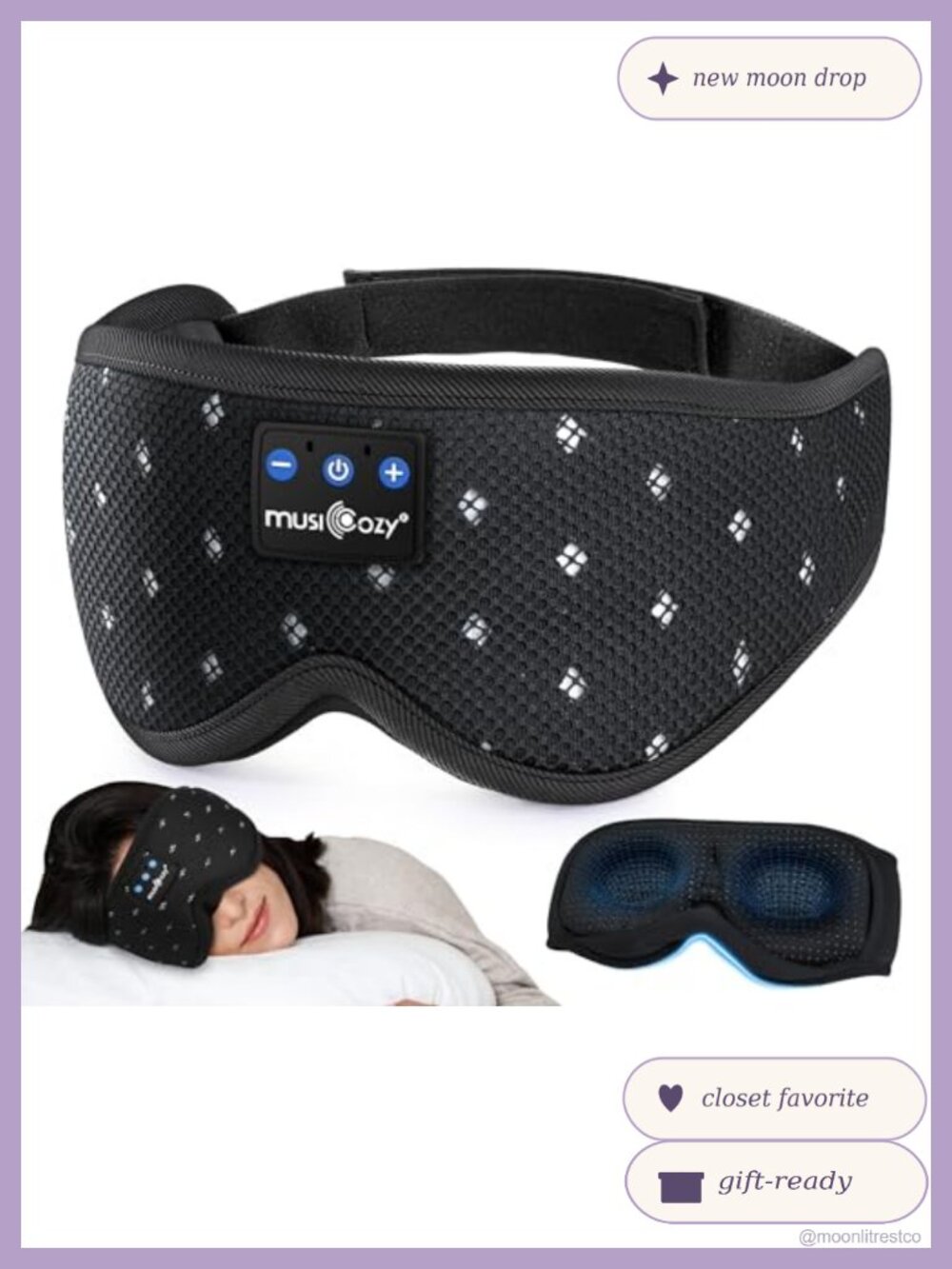 MUSICOZY Bluetooth Sleep Mask Headphones Breathable Light Blocking 3D Eye